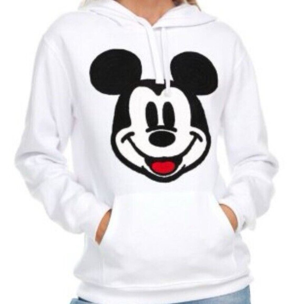 NWT DISNEY MICKEY MOUSE Crochet Face Pullover Hoodie Sweatshirt LARGE